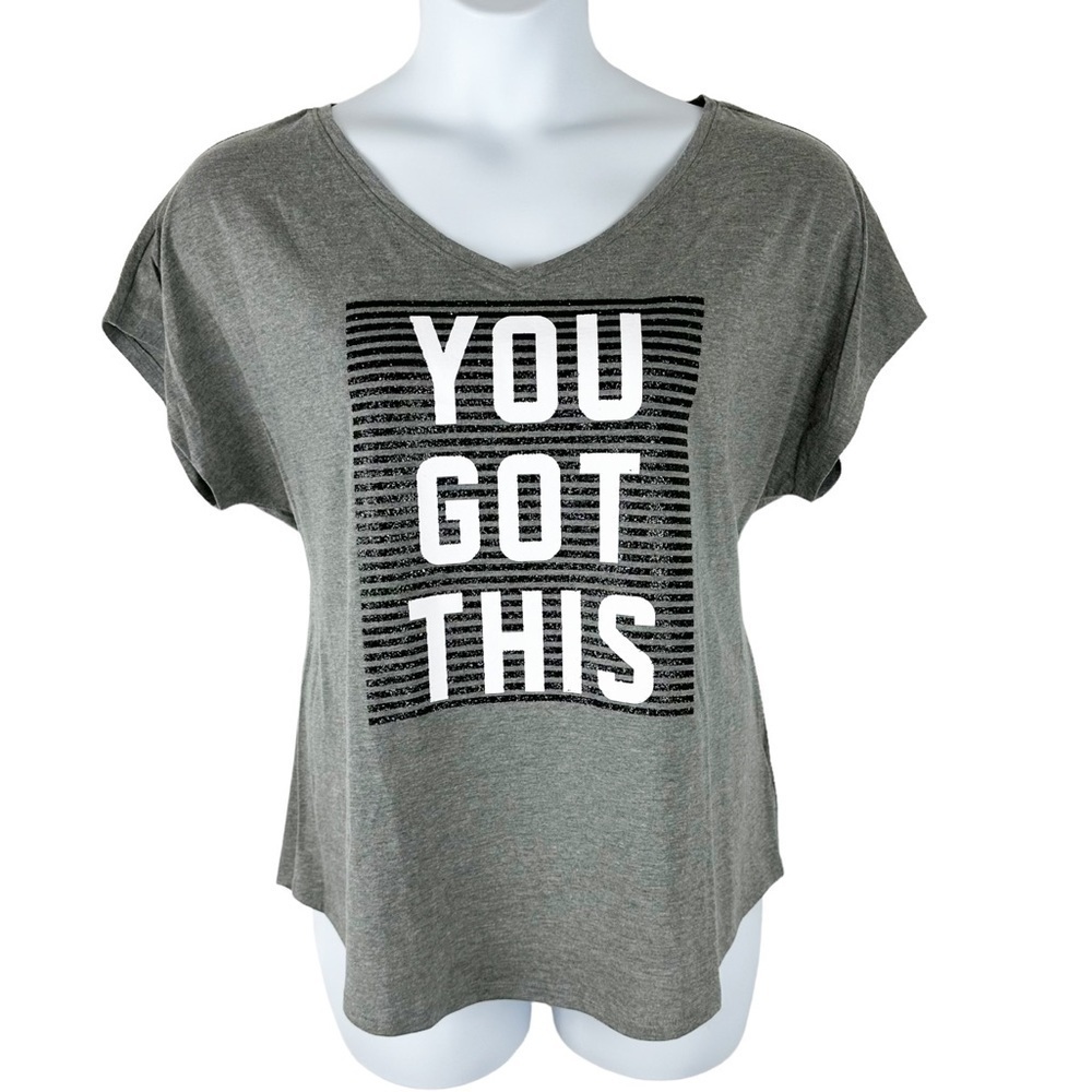 Gray and Black Stripe Glitter Embellished You've Got This Graphic Tee Size 14/16
